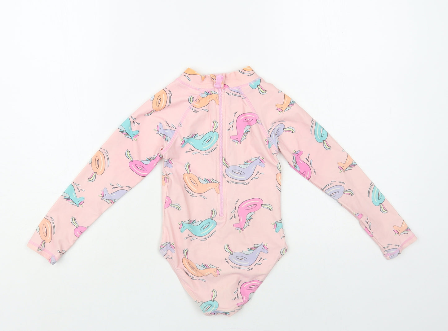 Cotton On Girls Pink Geometric Polyamide Bodysuit One-Piece Size 4 Years Zip - Unicorn Pattern Rash Guard