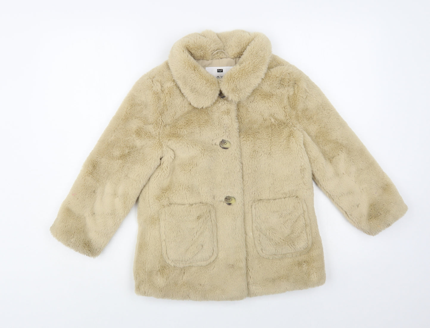 F&F Girls Beige Pea Coat Coat Size 6-7 Years Button - Faux Fur