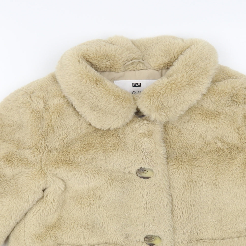 F&F Girls Beige Pea Coat Coat Size 6-7 Years Button - Faux Fur