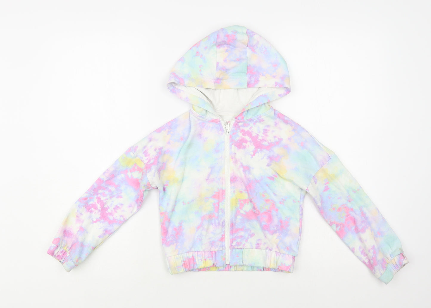 F&F Girls Multicoloured Geometric Cotton Full Zip Hoodie Size 6-7 Years Zip - Tie Dye