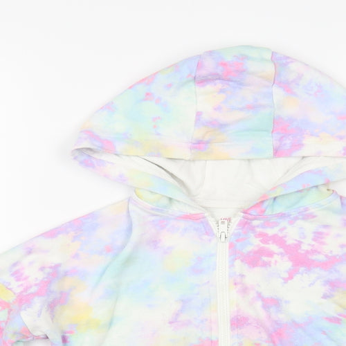 F&F Girls Multicoloured Geometric Cotton Full Zip Hoodie Size 6-7 Years Zip - Tie Dye