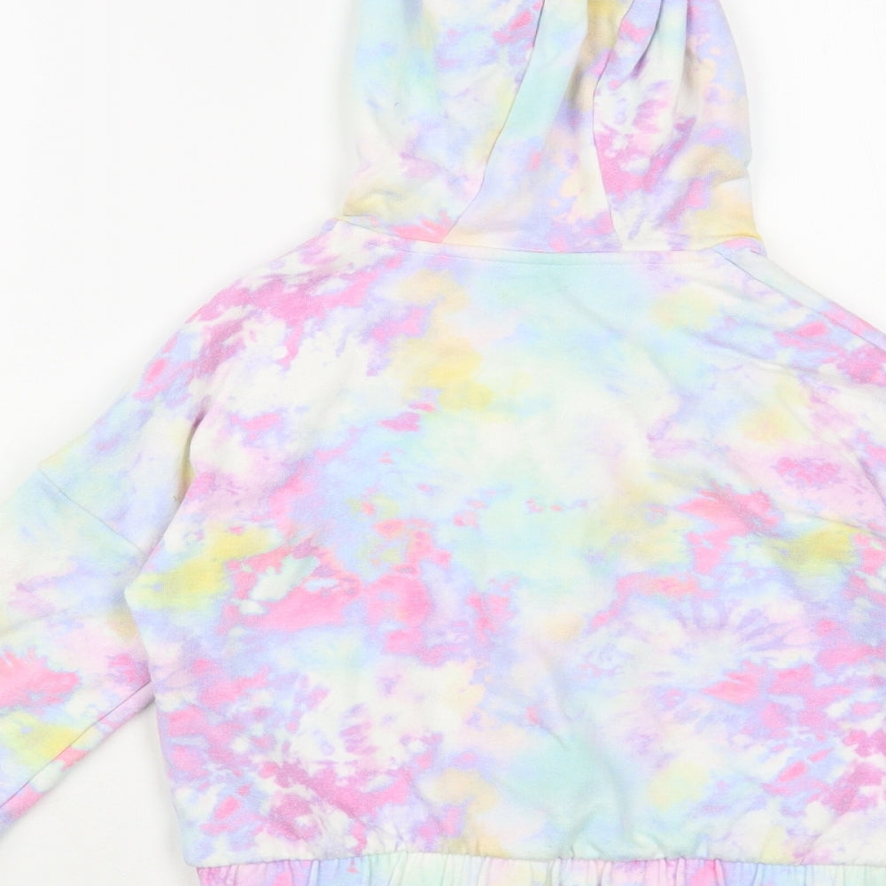 F&F Girls Multicoloured Geometric Cotton Full Zip Hoodie Size 6-7 Years Zip - Tie Dye
