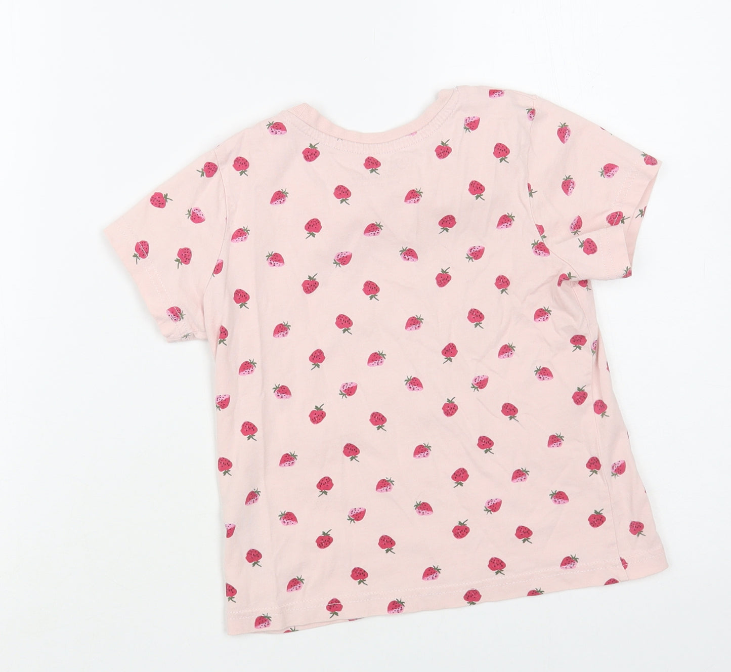 Primark Girls Pink Geometric Cotton Pullover T-Shirt Size 6-7 Years Crew Neck Pullover - Strawberry Print