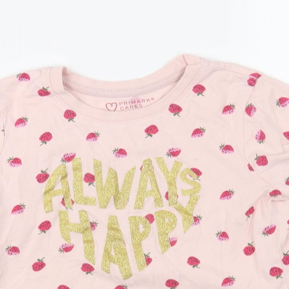 Primark Girls Pink Geometric Cotton Pullover T-Shirt Size 6-7 Years Crew Neck Pullover - Strawberry Print