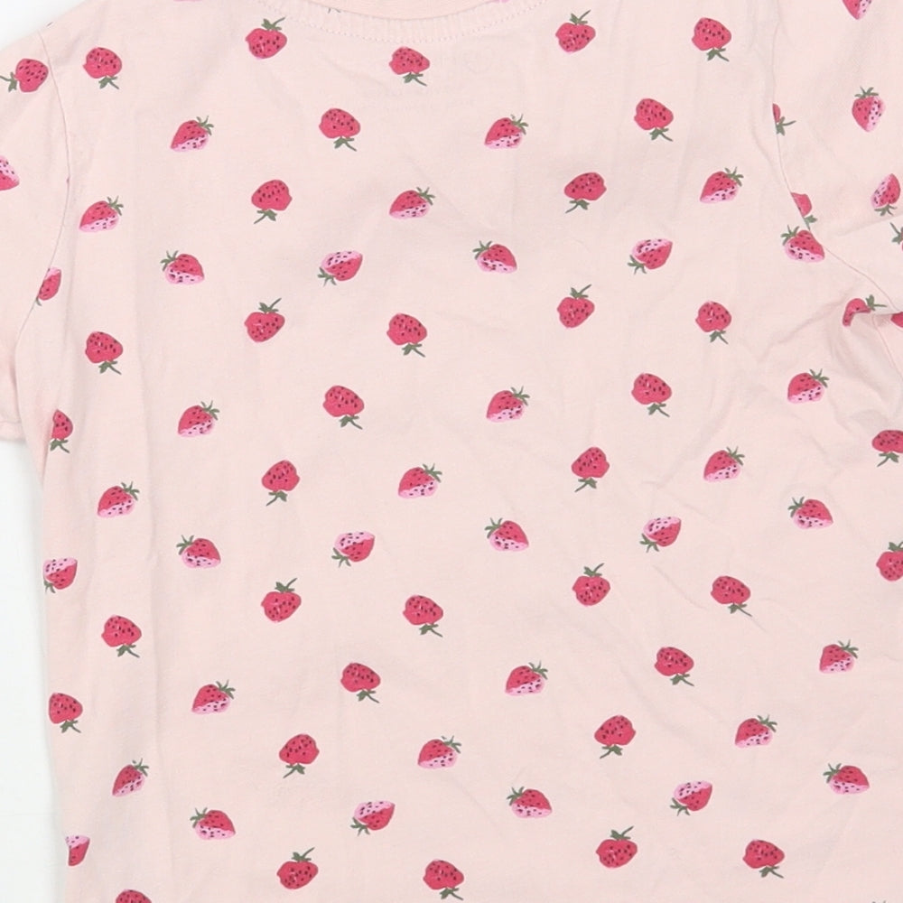 Primark Girls Pink Geometric Cotton Pullover T-Shirt Size 6-7 Years Crew Neck Pullover - Strawberry Print