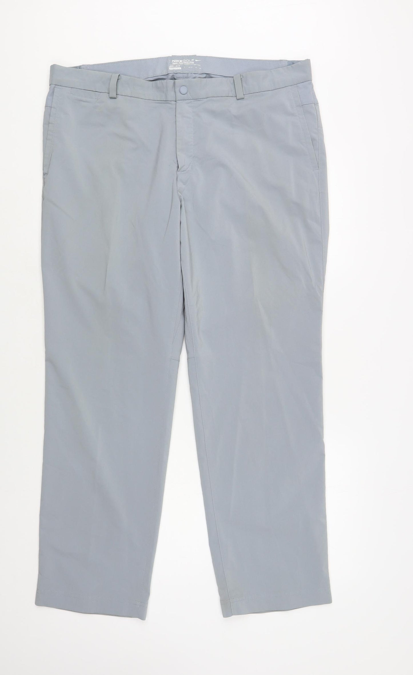 Nike Mens Grey Polyester Trousers Size 38 in L30 in Regular Snap - Golf Trousers