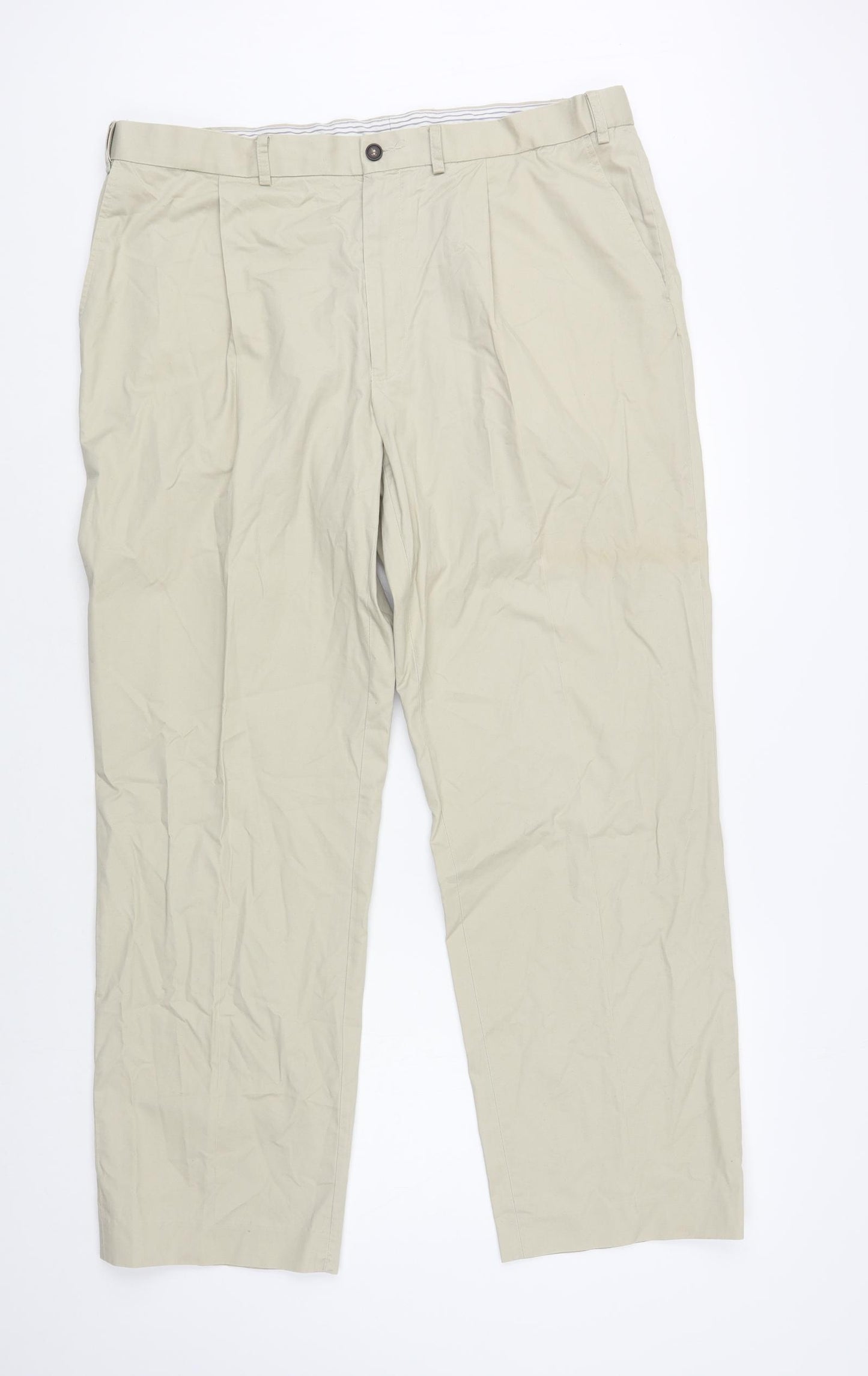 Marks and Spencer Mens Beige Cotton Chino Trousers Size 38 in L31 in Regular Button