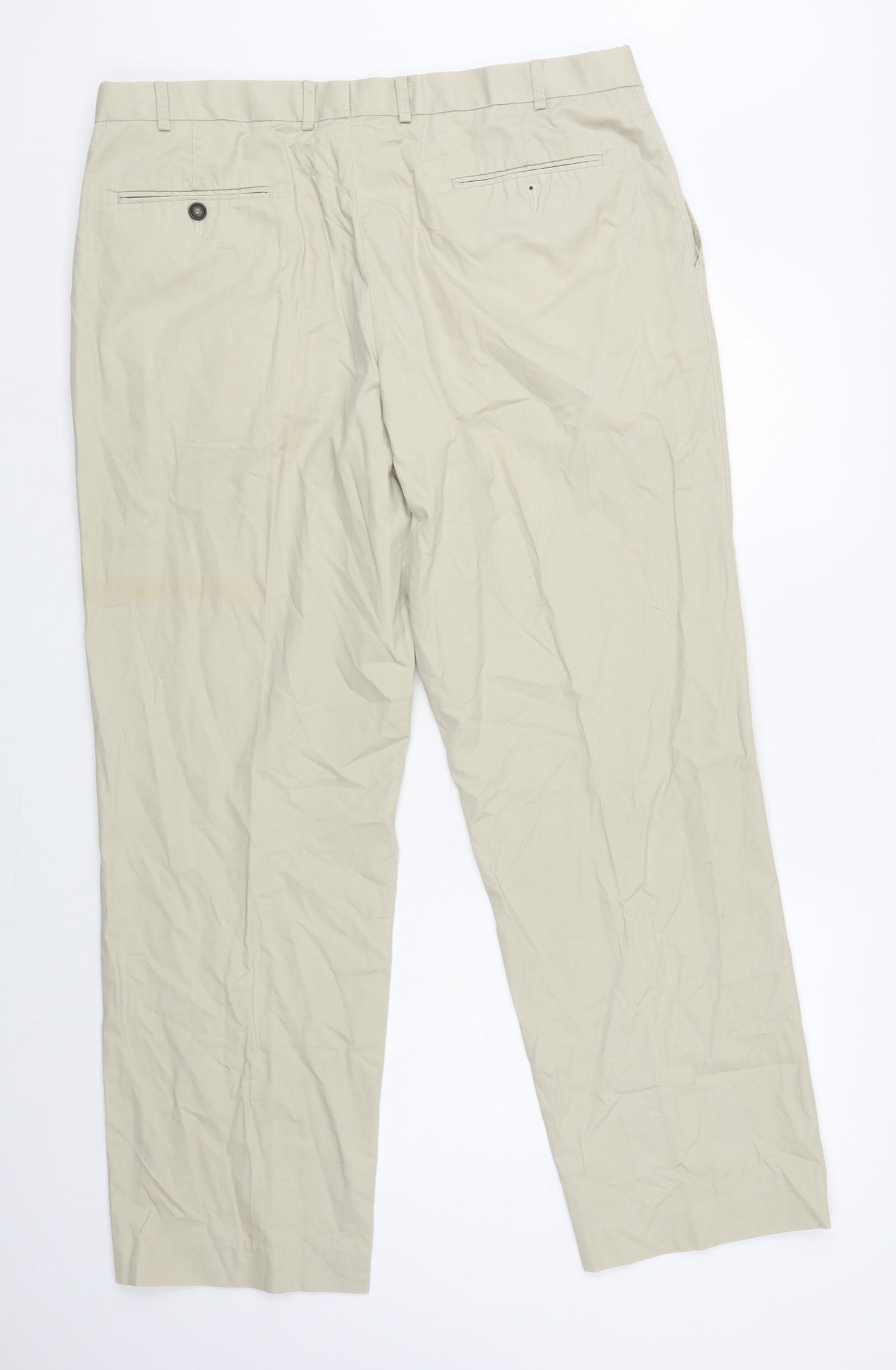 Marks and Spencer Mens Beige Cotton Chino Trousers Size 38 in L31 in Regular Button