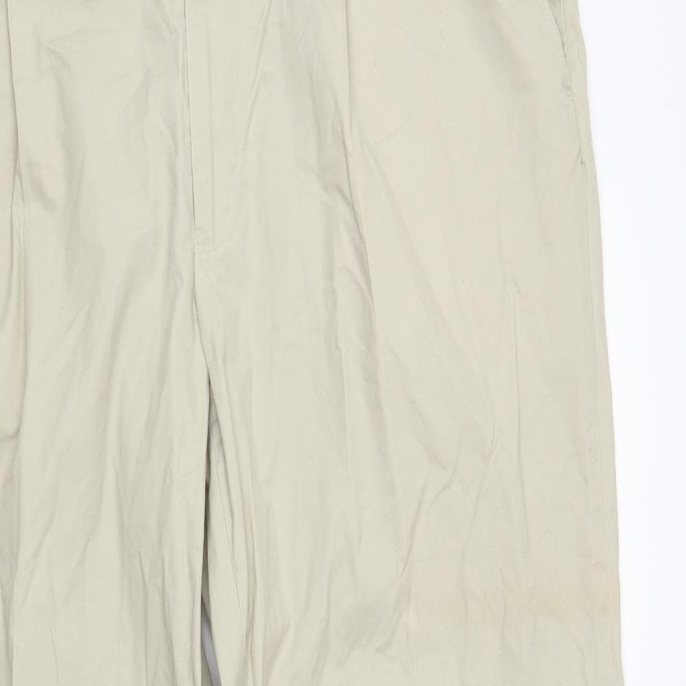 Marks and Spencer Mens Beige Cotton Chino Trousers Size 38 in L31 in Regular Button