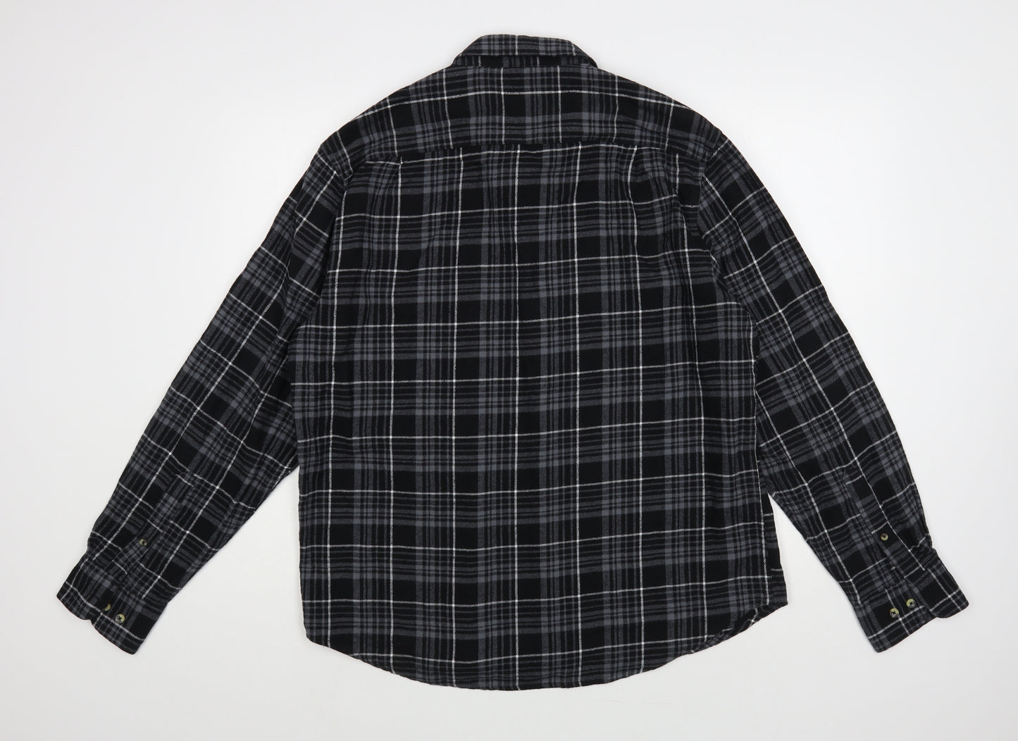 Dunnes Stores Mens Grey Plaid Cotton Button-Up Size L Collared Button