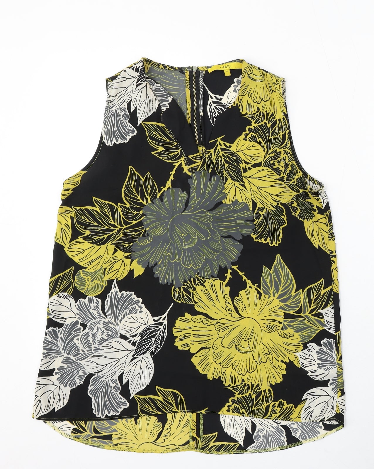 NEXT Womens Black Floral Polyester Basic Blouse Size 10 V-Neck