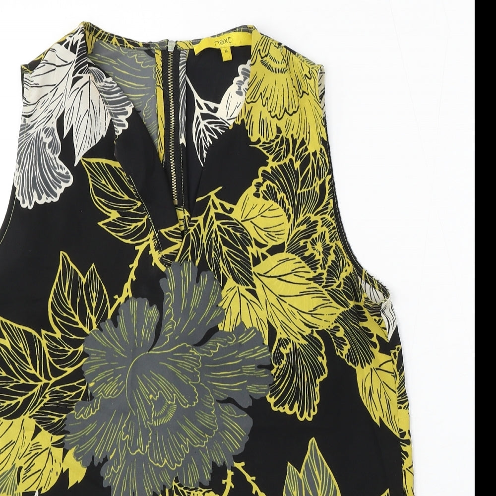 NEXT Womens Black Floral Polyester Basic Blouse Size 10 V-Neck
