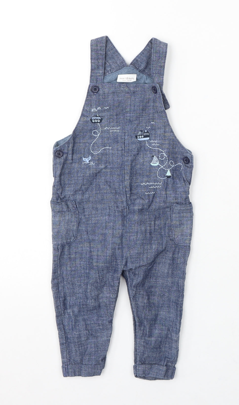 NEXT Boys Black Cotton Dungaree Outfit/Set Size 9-12 Months Button - Boats