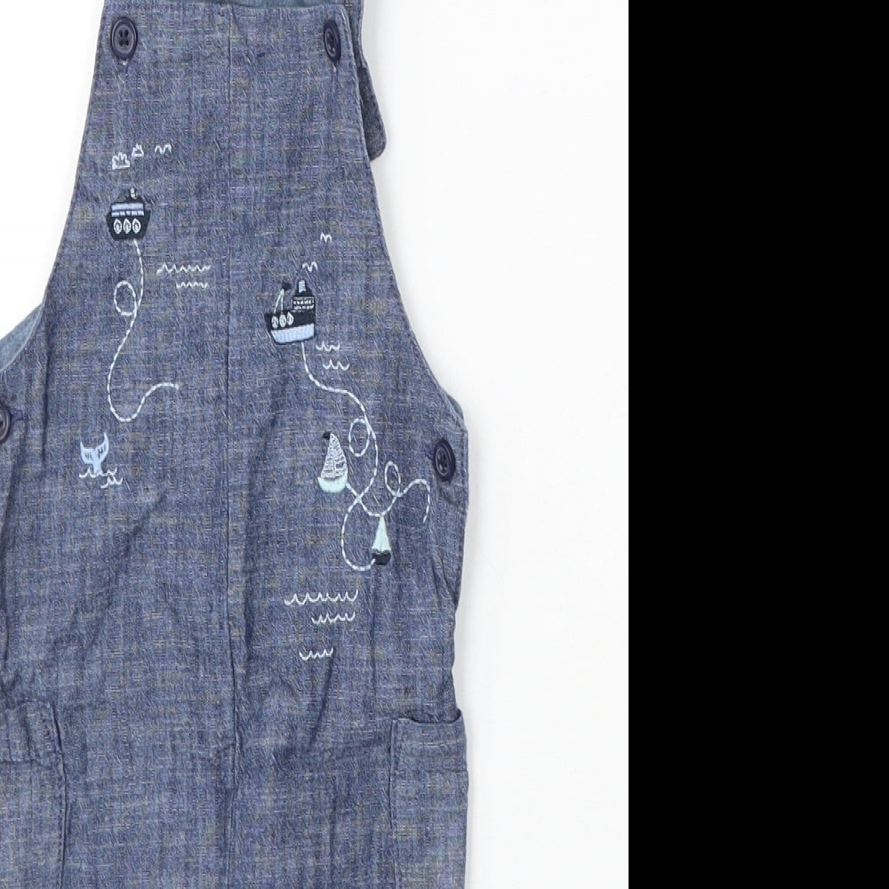 NEXT Boys Black Cotton Dungaree Outfit/Set Size 9-12 Months Button - Boats