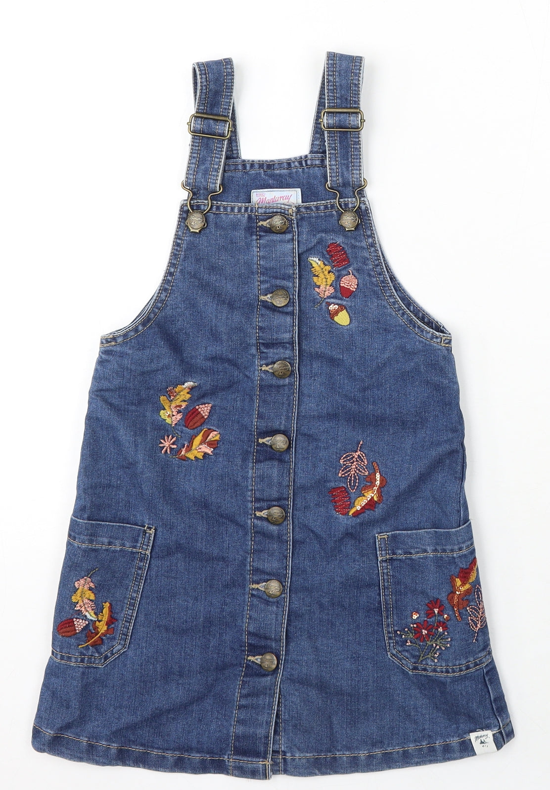 MANTARAY PRODUCTS Girls Blue Floral Cotton Dungaree One-Piece Size 7 Years