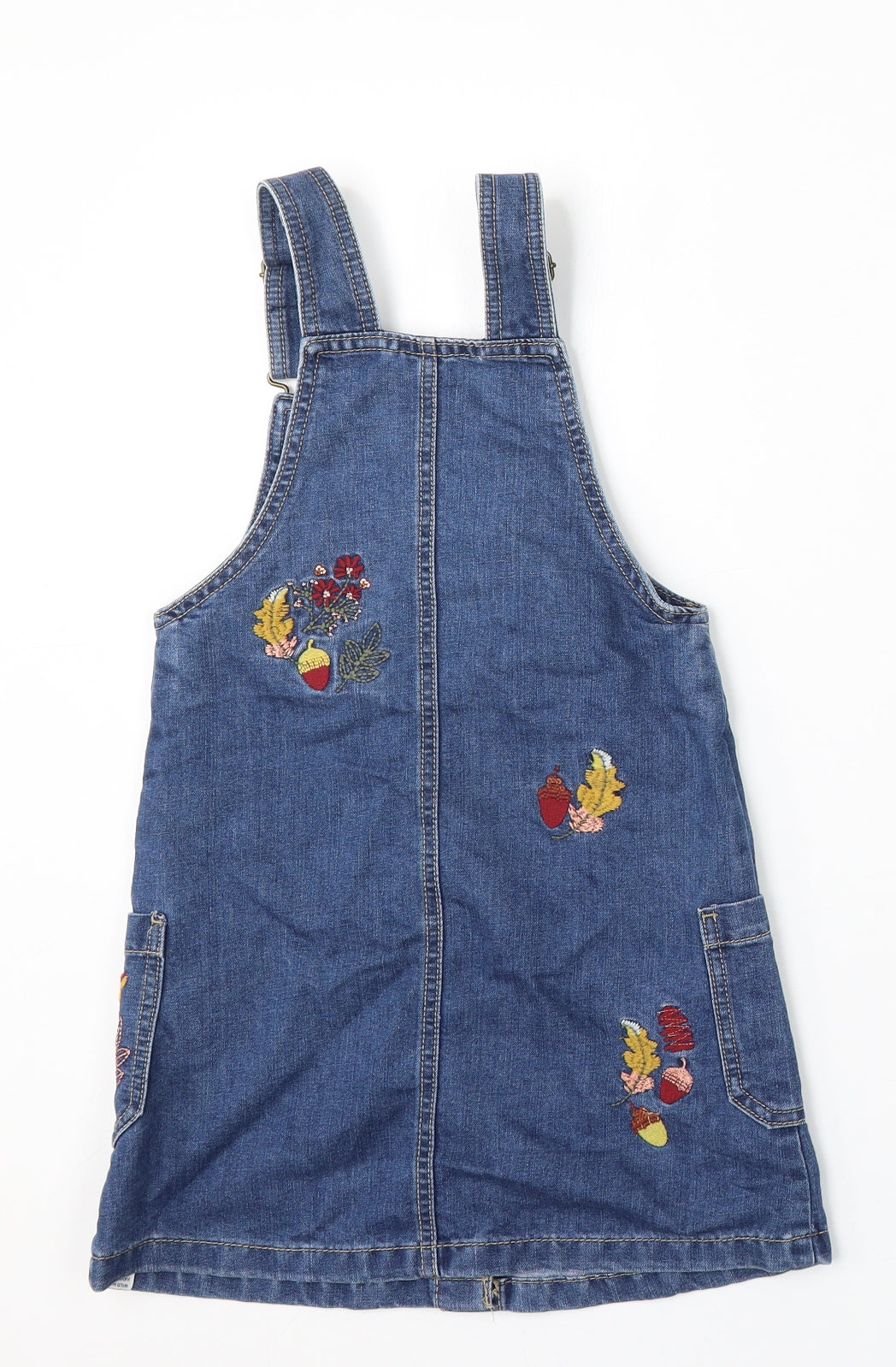 MANTARAY PRODUCTS Girls Blue Floral Cotton Dungaree One-Piece Size 7 Years