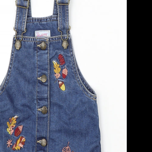 MANTARAY PRODUCTS Girls Blue Floral Cotton Dungaree One-Piece Size 7 Years
