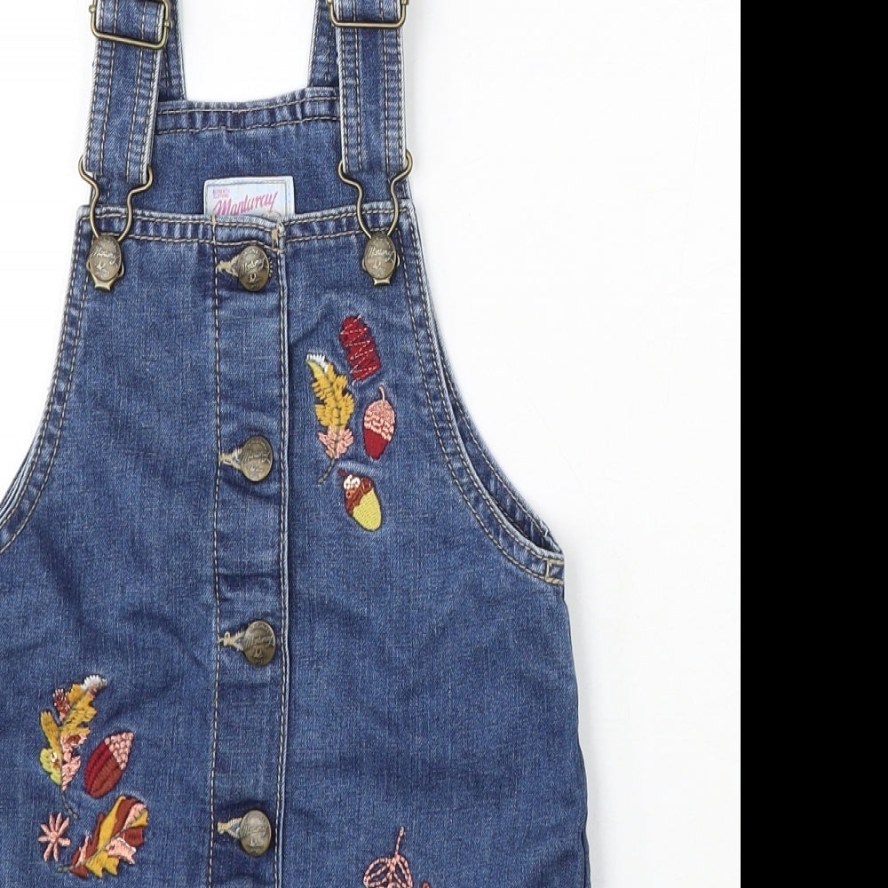MANTARAY PRODUCTS Girls Blue Floral Cotton Dungaree One-Piece Size 7 Years