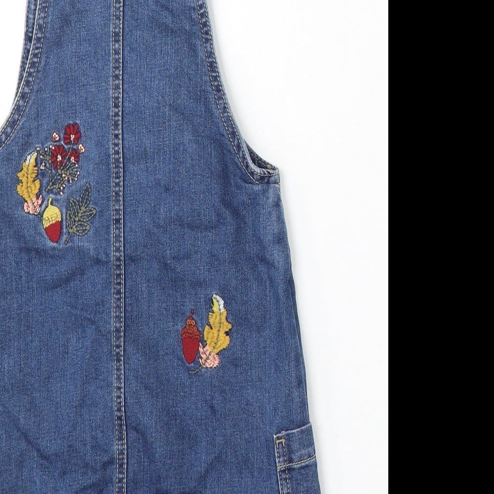 MANTARAY PRODUCTS Girls Blue Floral Cotton Dungaree One-Piece Size 7 Years