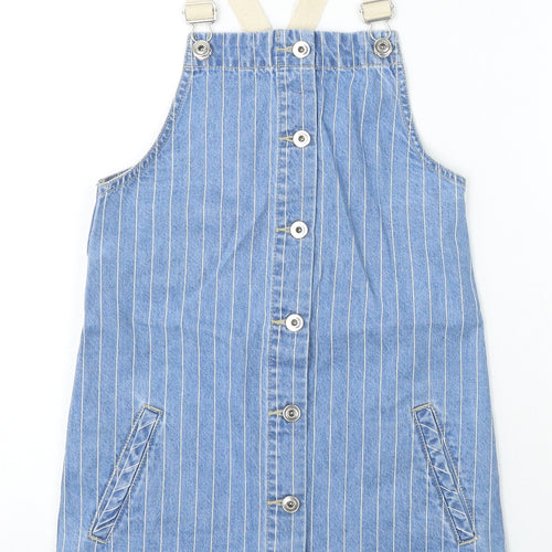 George Girls Blue Striped Cotton Dungaree One-Piece Size 9-10 Years