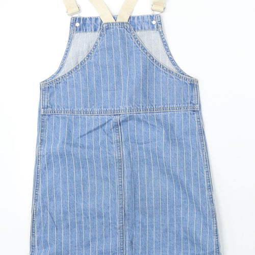 George Girls Blue Striped Cotton Dungaree One-Piece Size 9-10 Years