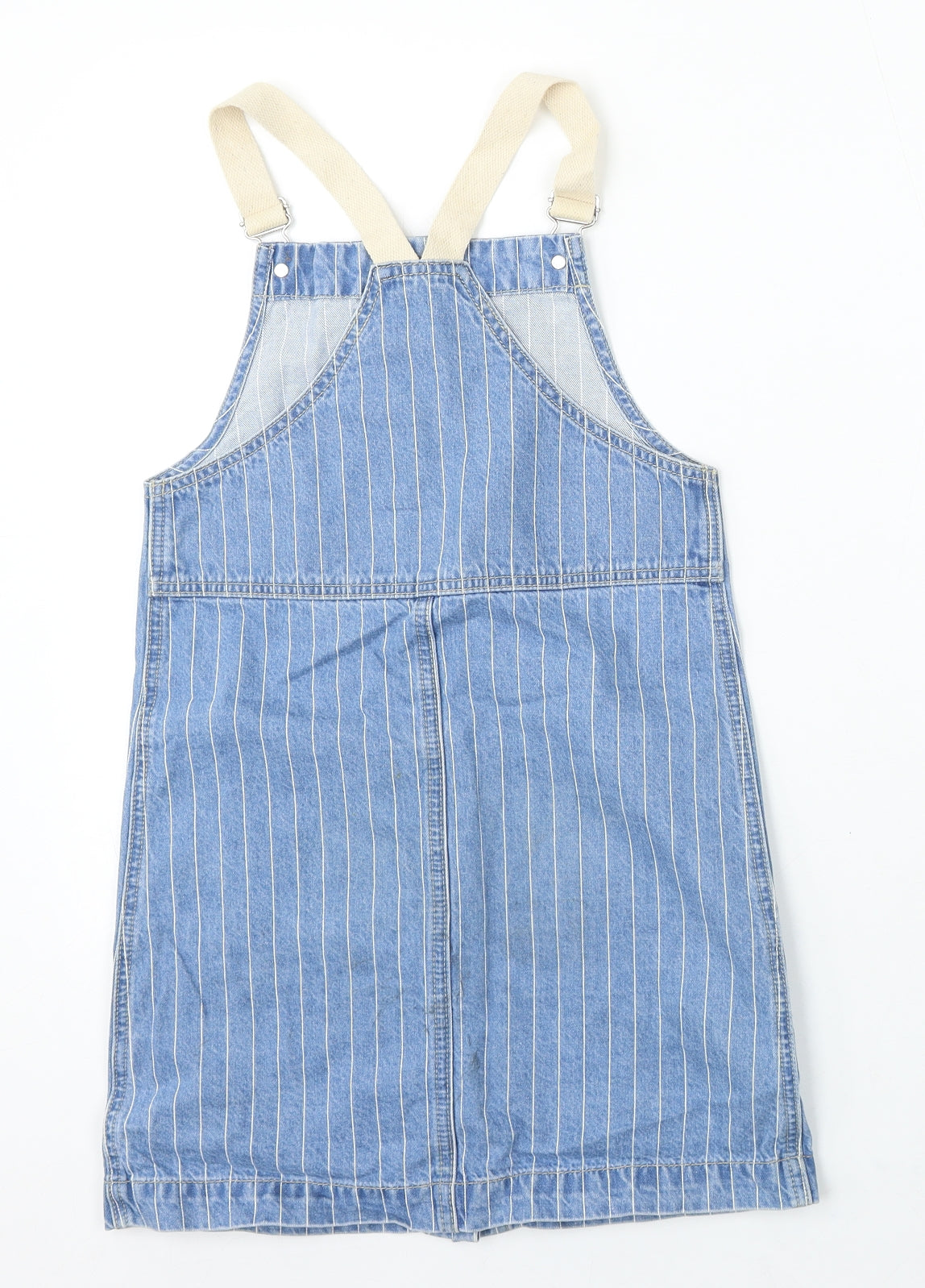 George Girls Blue Striped Cotton Dungaree One-Piece Size 9-10 Years