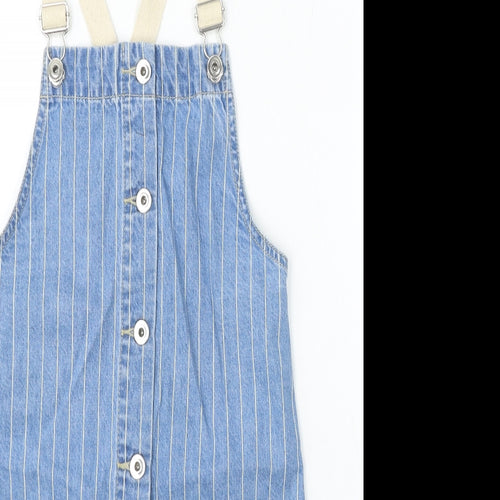 George Girls Blue Striped Cotton Dungaree One-Piece Size 9-10 Years