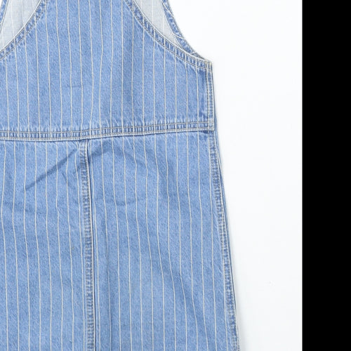 George Girls Blue Striped Cotton Dungaree One-Piece Size 9-10 Years