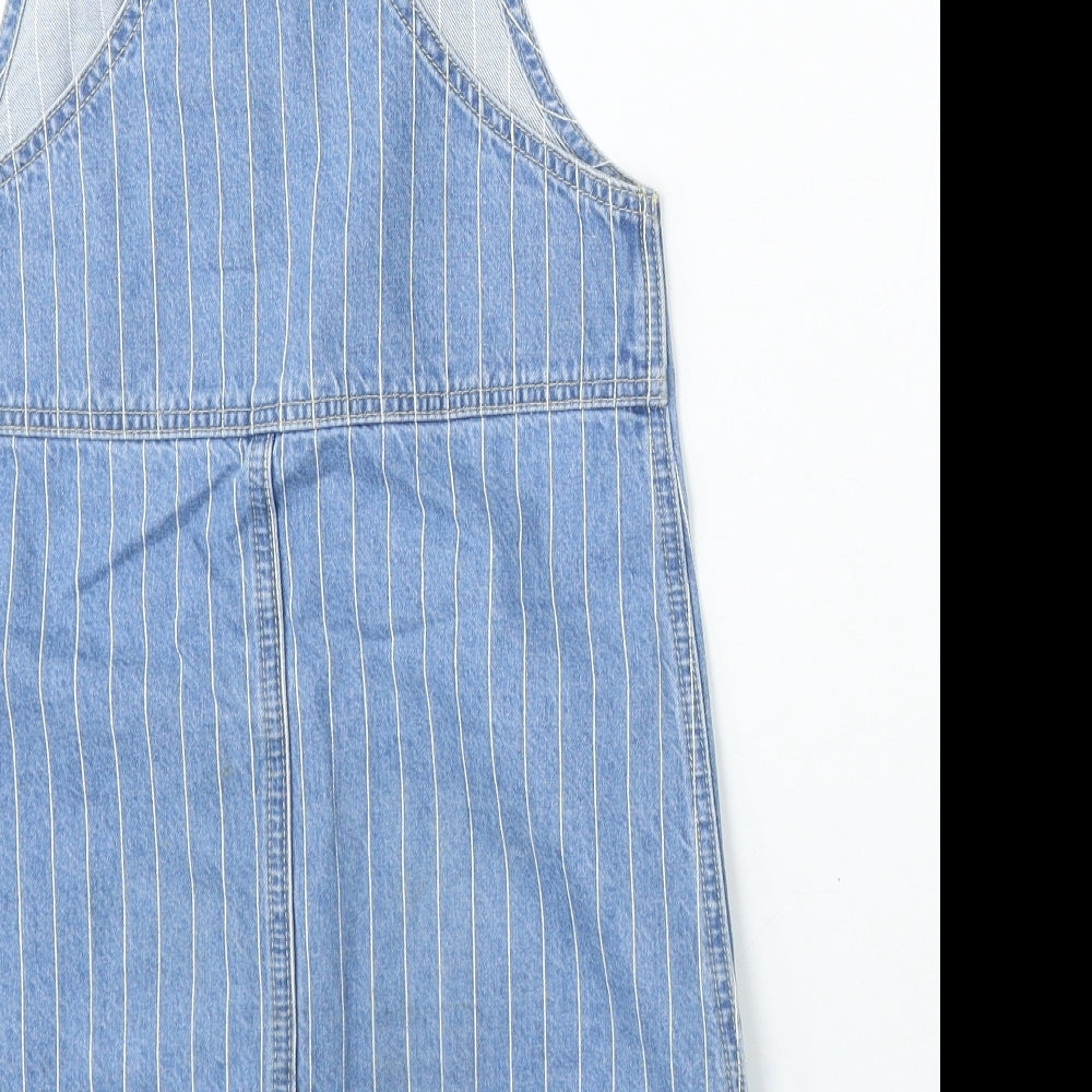 George Girls Blue Striped Cotton Dungaree One-Piece Size 9-10 Years