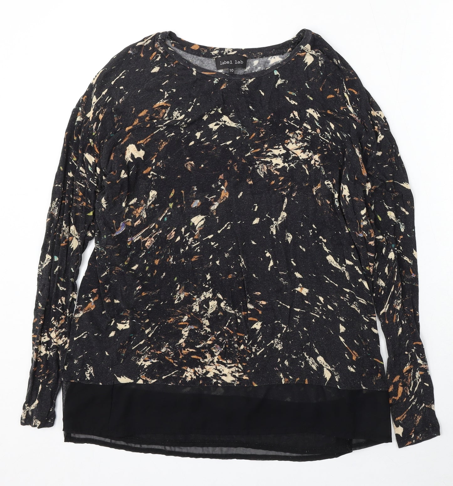 Label Lab Womens Black Floral Viscose Basic Blouse Size 10 Round Neck