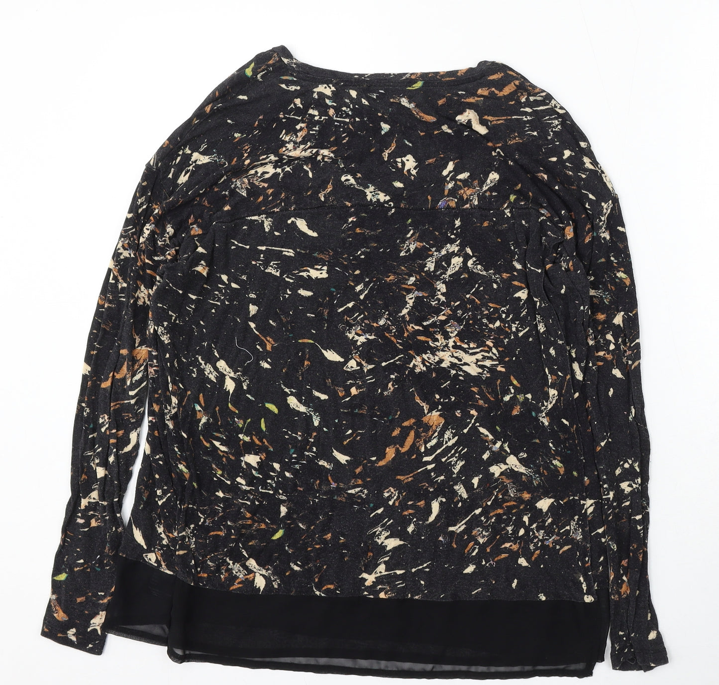 Label Lab Womens Black Floral Viscose Basic Blouse Size 10 Round Neck