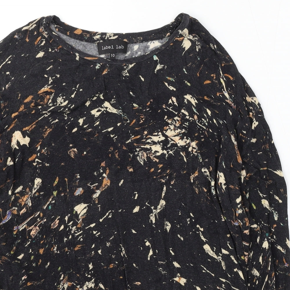Label Lab Womens Black Floral Viscose Basic Blouse Size 10 Round Neck