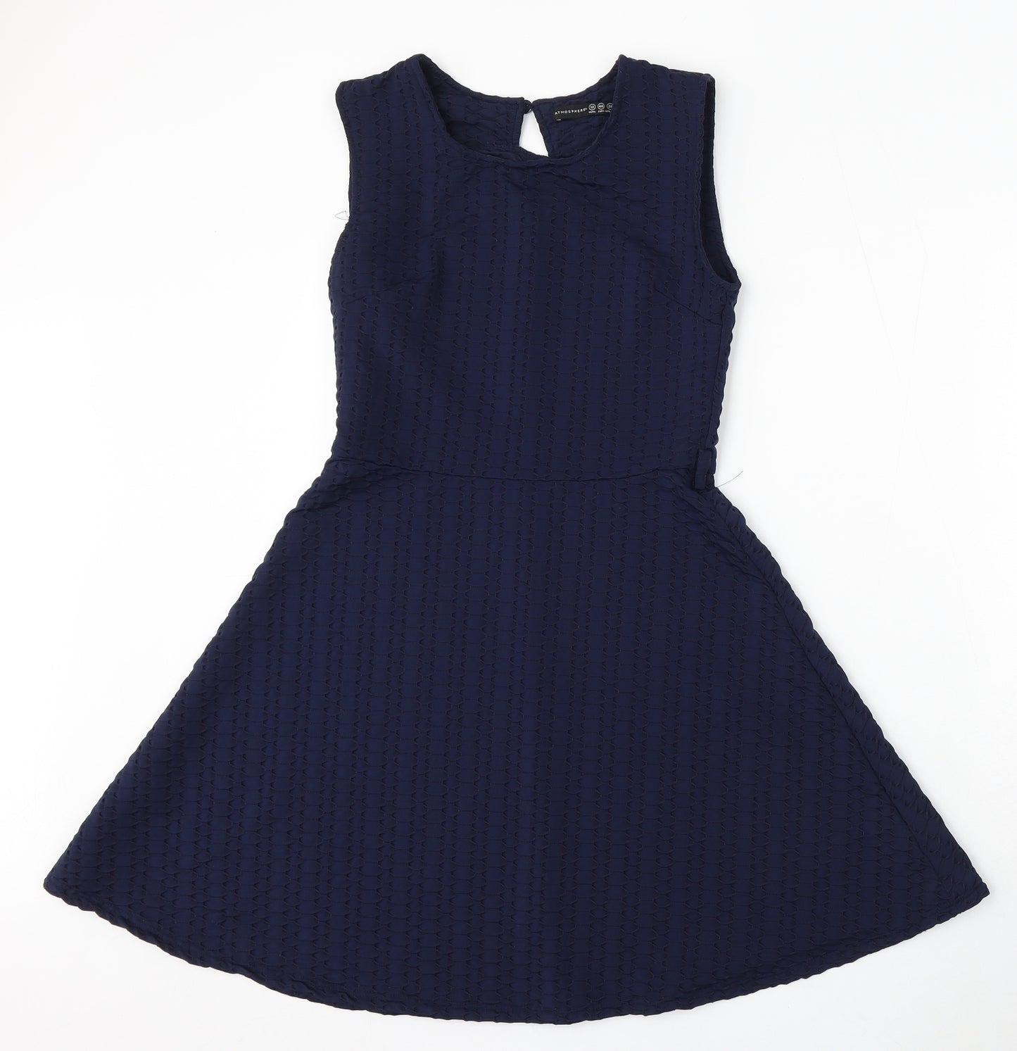 Atmosphere Womens Blue Polyester Skater Dress Size 12 Round Neck Hook & Eye