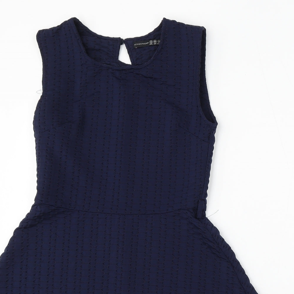 Atmosphere Womens Blue Polyester Skater Dress Size 12 Round Neck Hook & Eye