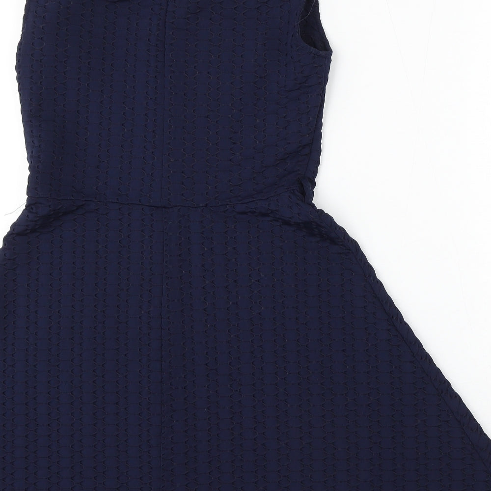 Atmosphere Womens Blue Polyester Skater Dress Size 12 Round Neck Hook & Eye