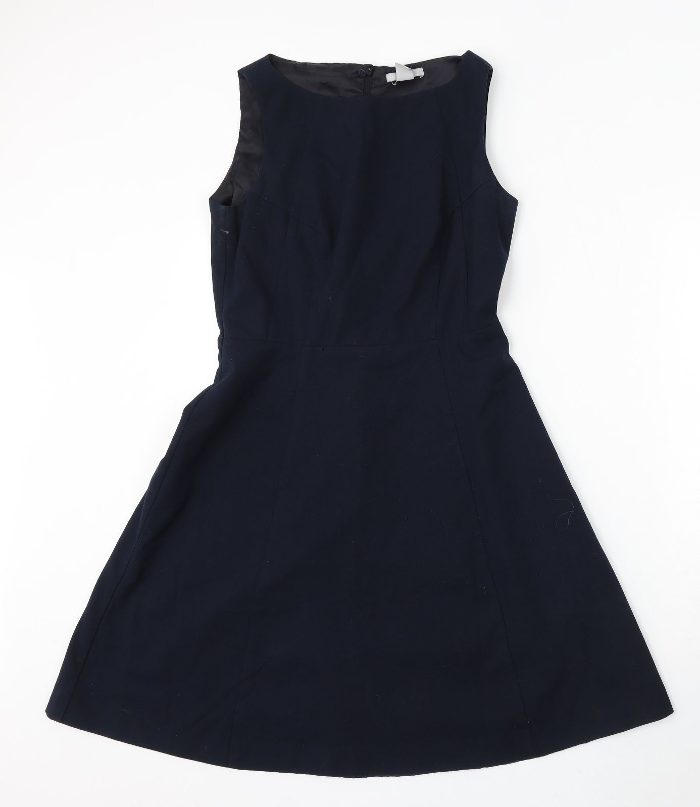 H&M Womens Blue Polyester Skater Dress Size 10 Round Neck Zip