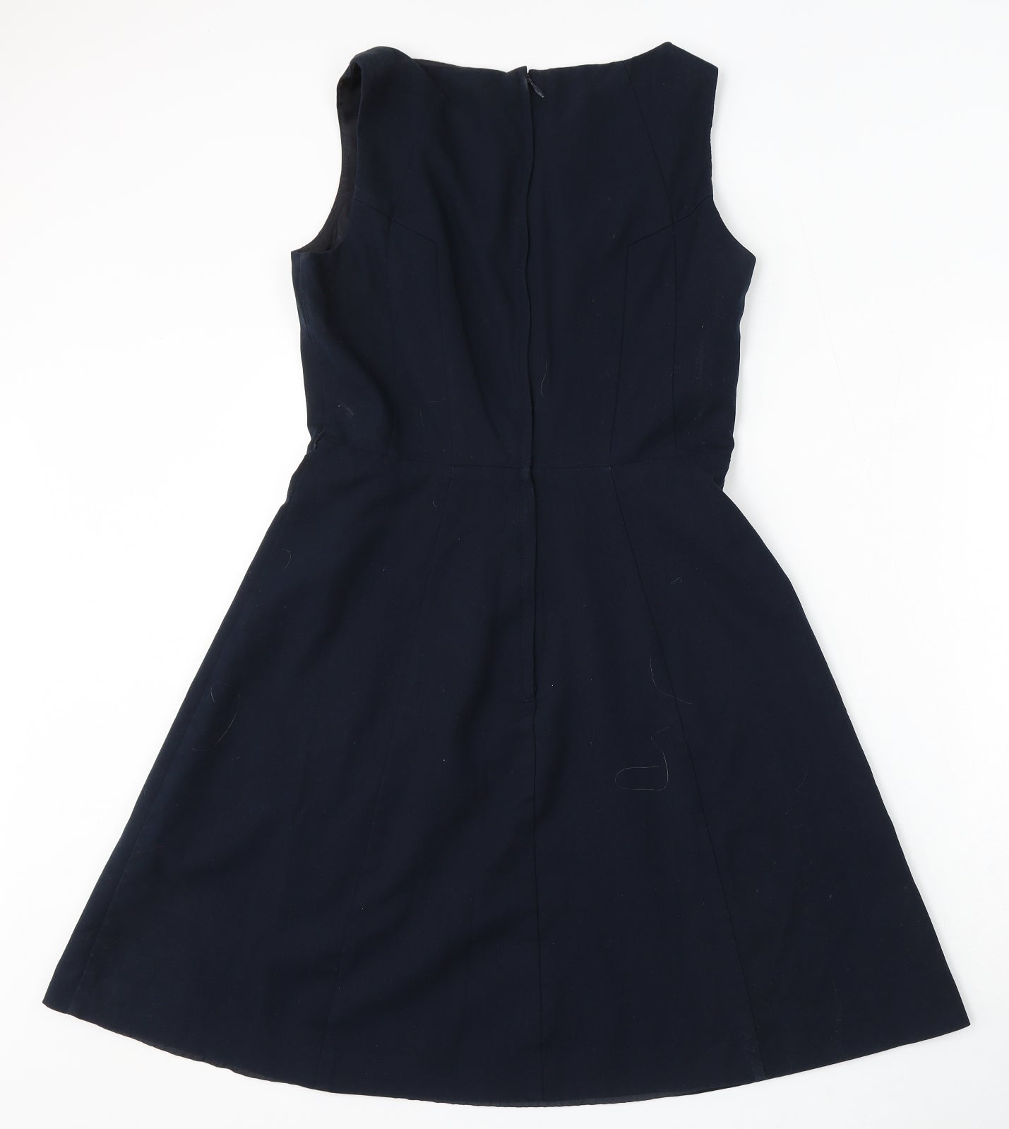 H&M Womens Blue Polyester Skater Dress Size 10 Round Neck Zip