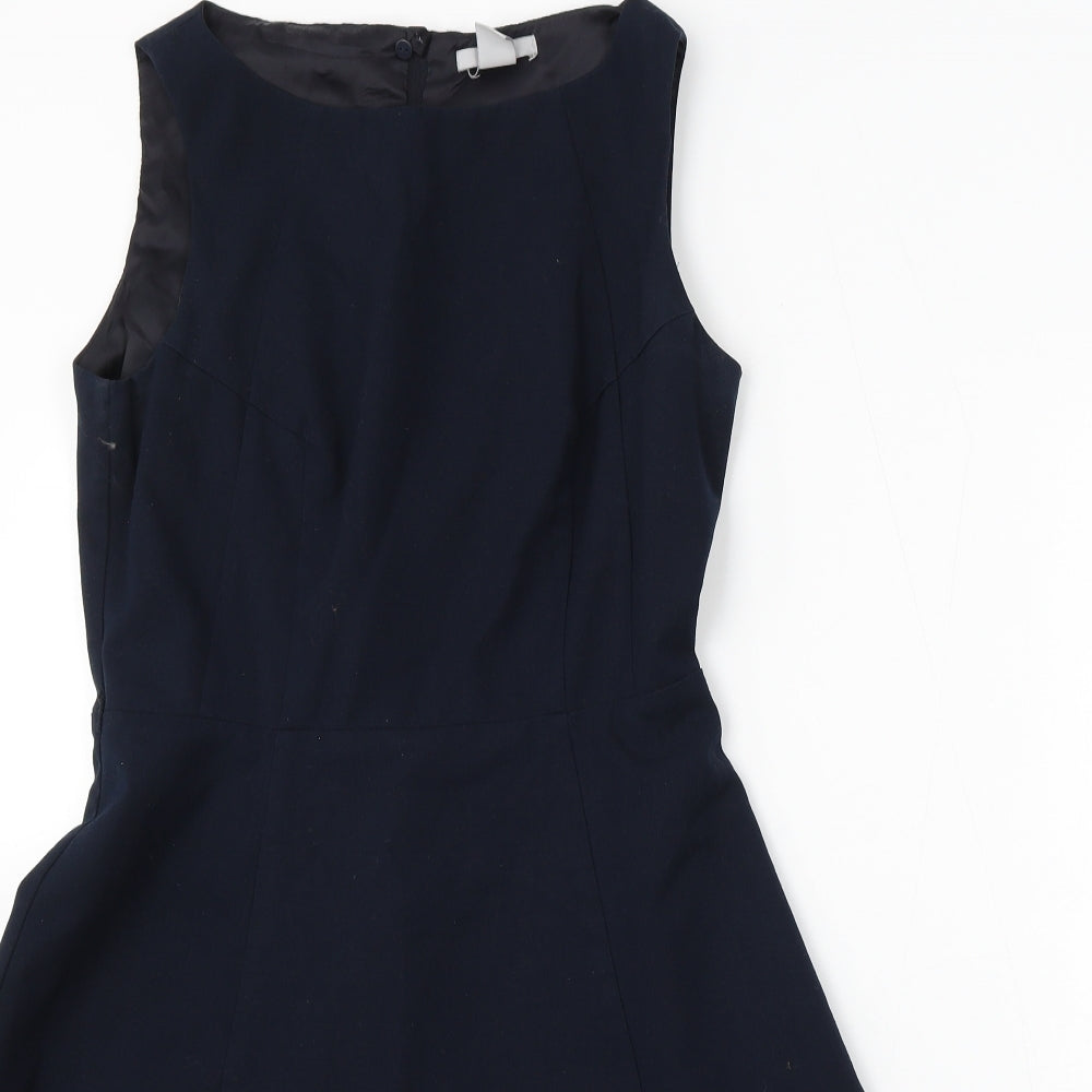 H&M Womens Blue Polyester Skater Dress Size 10 Round Neck Zip