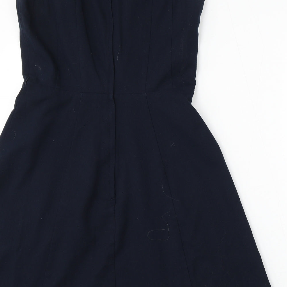 H&M Womens Blue Polyester Skater Dress Size 10 Round Neck Zip