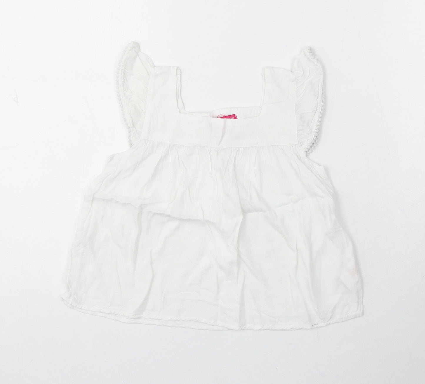 Young Dimension Girls White Viscose Basic Blouse Size 4-5 Years Square Neck