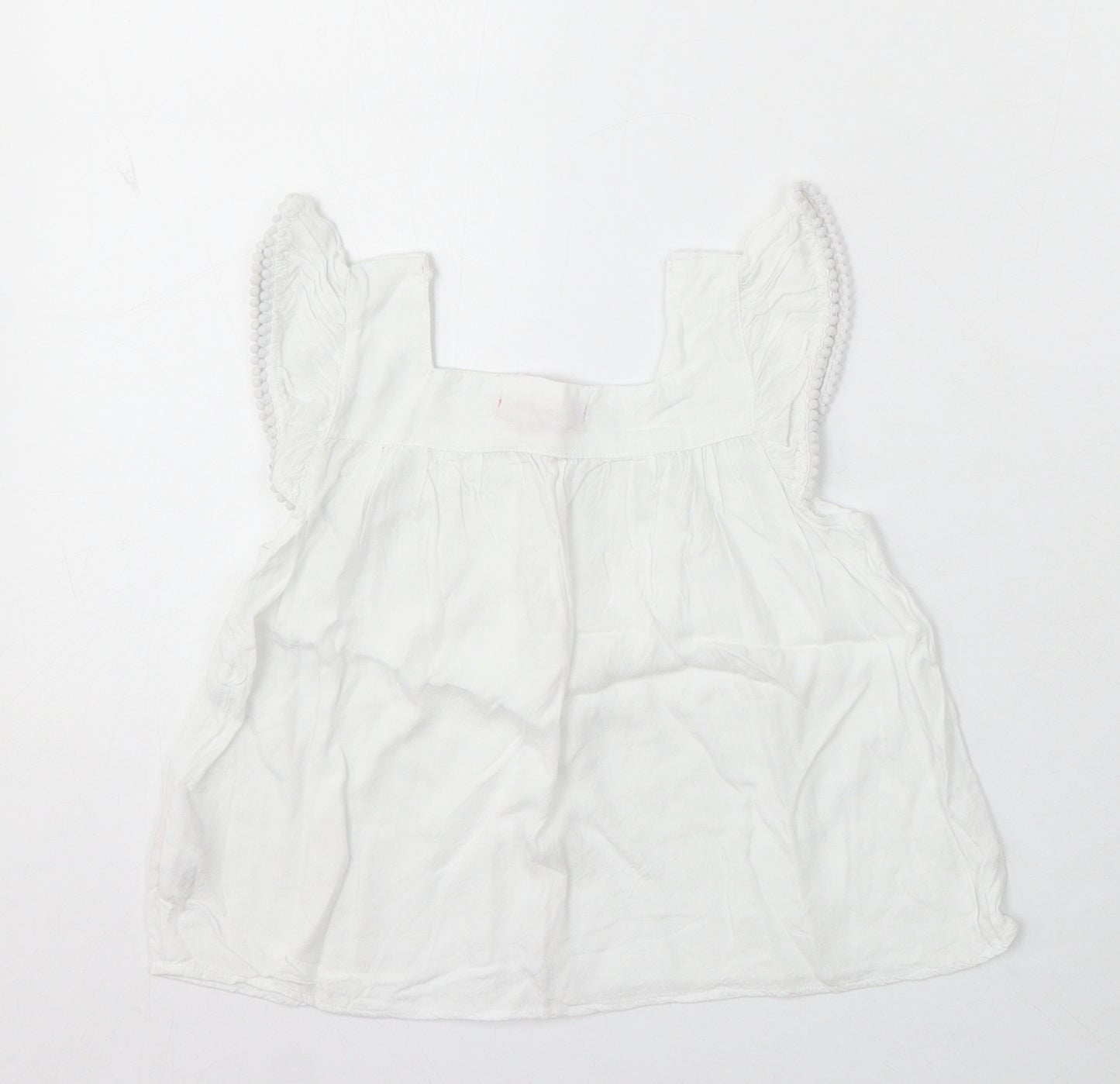 Young Dimension Girls White Viscose Basic Blouse Size 4-5 Years Square Neck