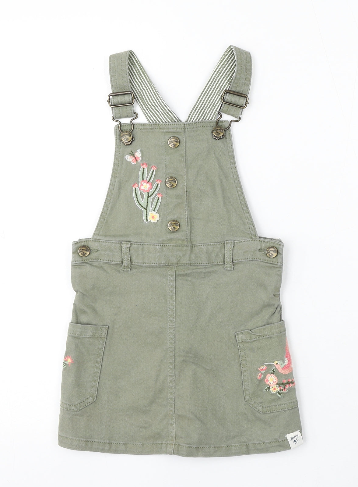 MANTARAY PRODUCTS Girls Green Floral Cotton Dungaree One-Piece Size 3-4 Years
