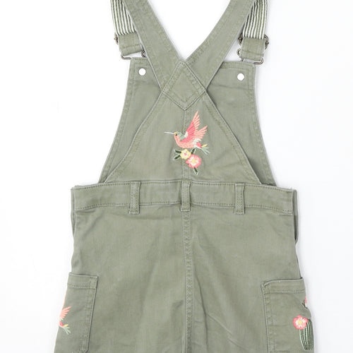 MANTARAY PRODUCTS Girls Green Floral Cotton Dungaree One-Piece Size 3-4 Years