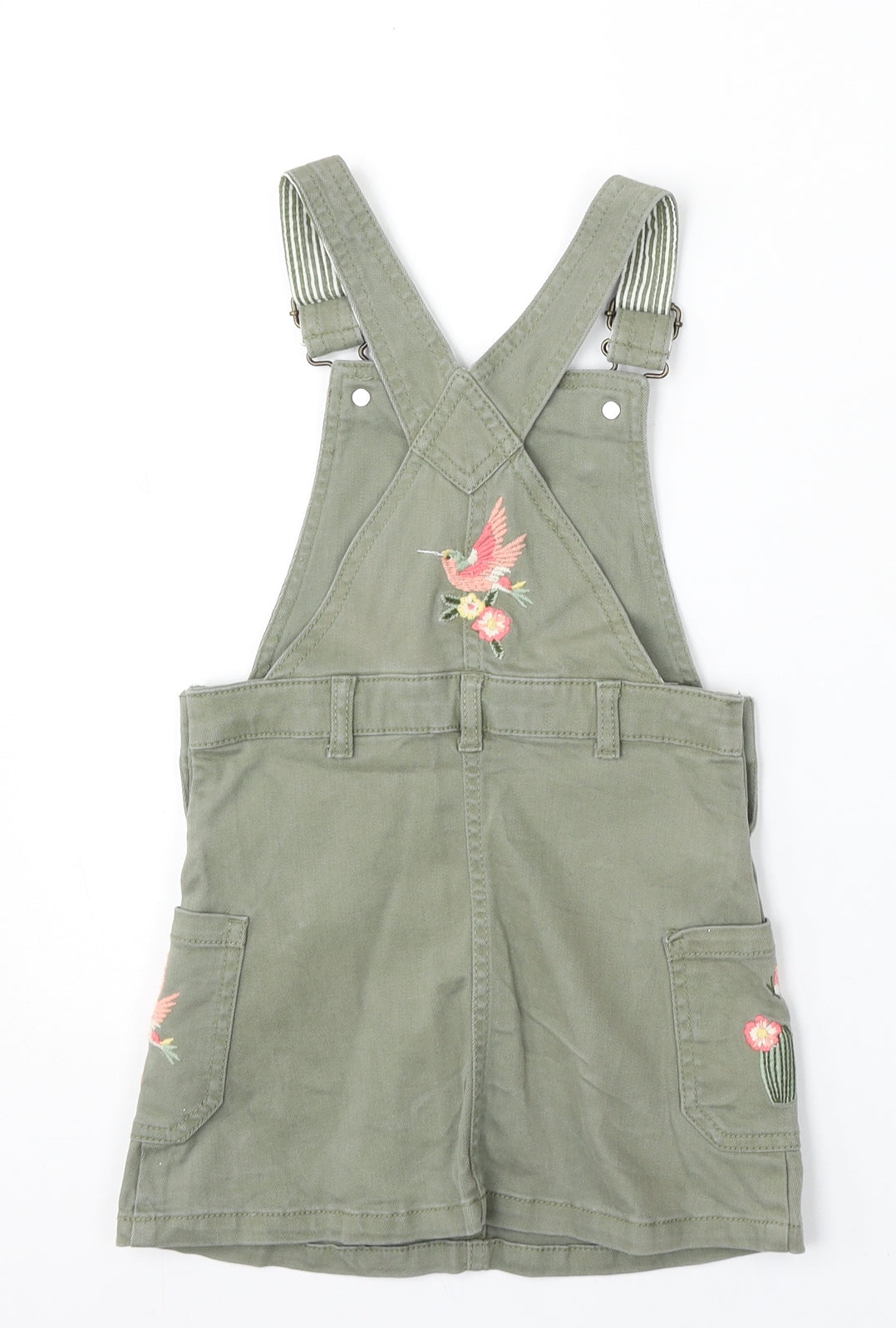 MANTARAY PRODUCTS Girls Green Floral Cotton Dungaree One-Piece Size 3-4 Years