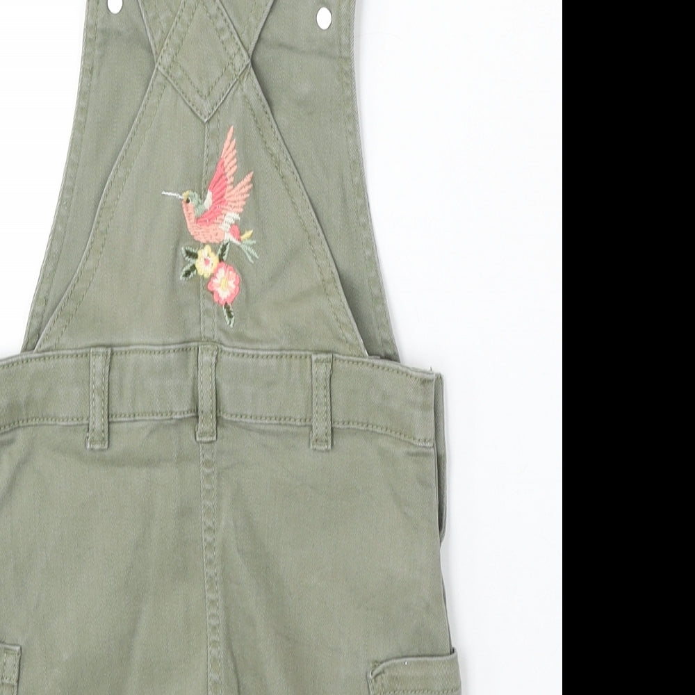 MANTARAY PRODUCTS Girls Green Floral Cotton Dungaree One-Piece Size 3-4 Years
