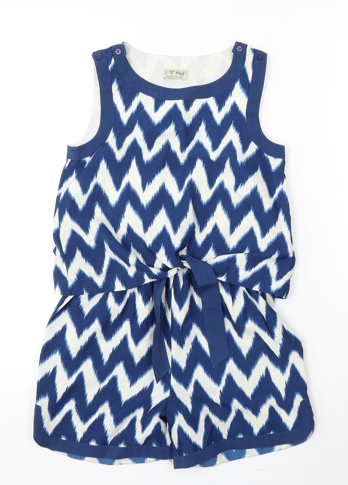 NEXT Girls Blue Chevron Polyester Playsuit One-Piece Size 9 Years - Tie Front