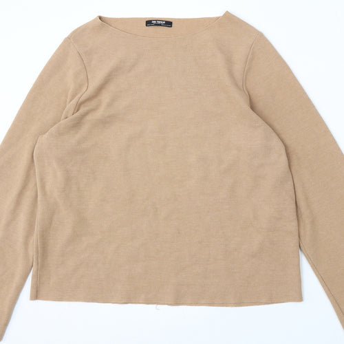 Zara Womens Brown Round Neck Cotton Pullover Jumper Size S