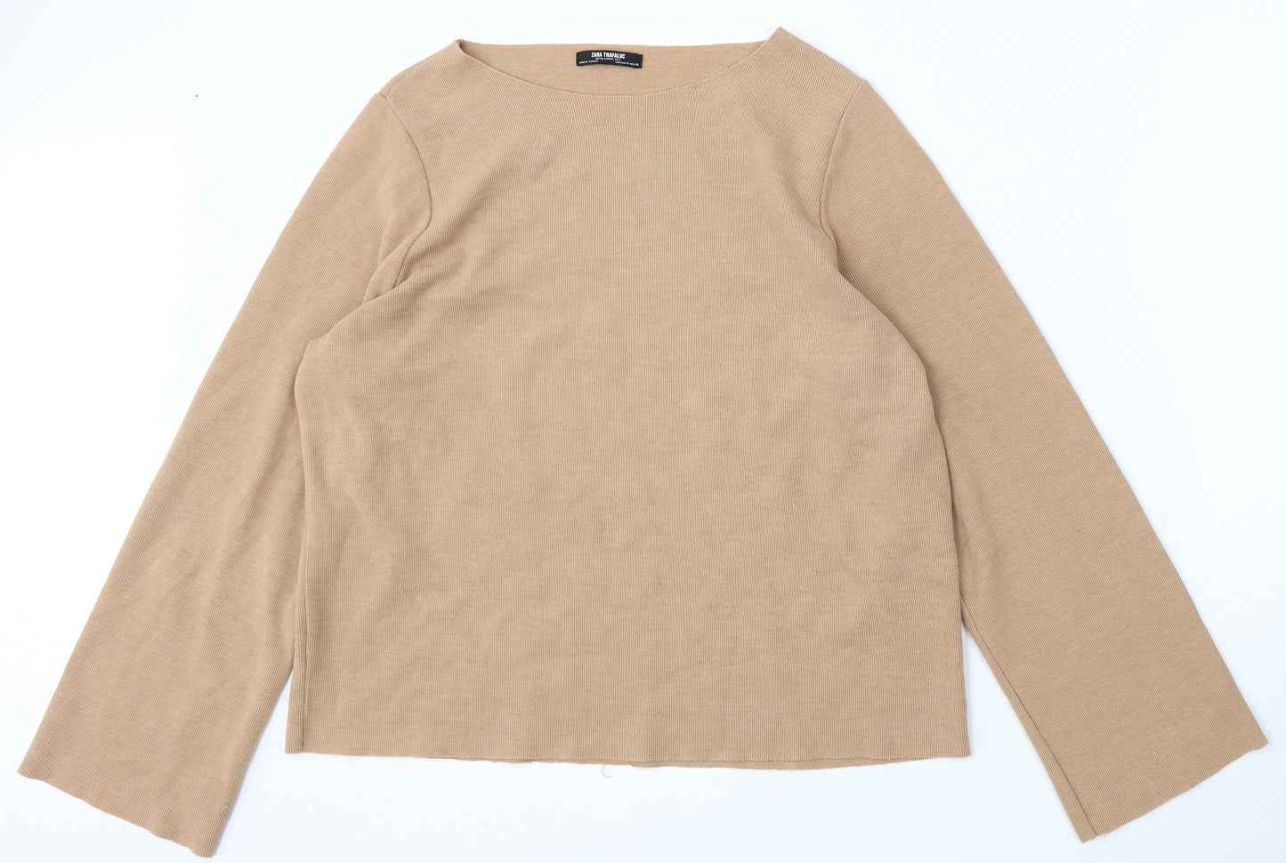 Zara Womens Brown Round Neck Cotton Pullover Jumper Size S