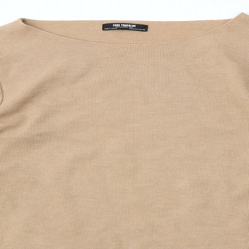 Zara Womens Brown Round Neck Cotton Pullover Jumper Size S
