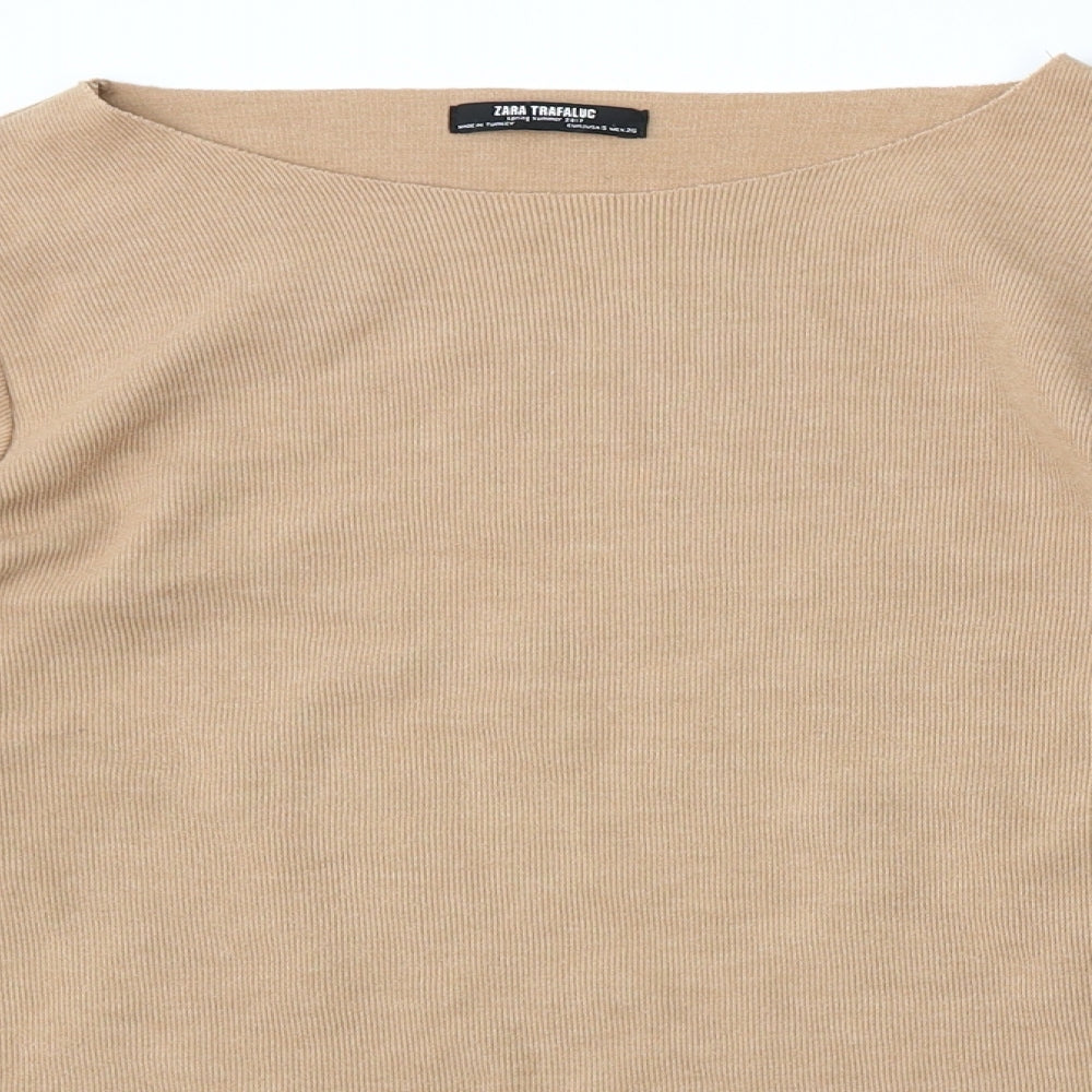Zara Womens Brown Round Neck Cotton Pullover Jumper Size S